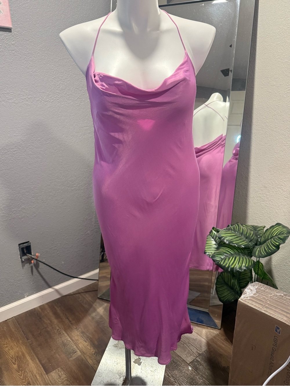 Zara Magenta Cowl-Neck Slip Dress
